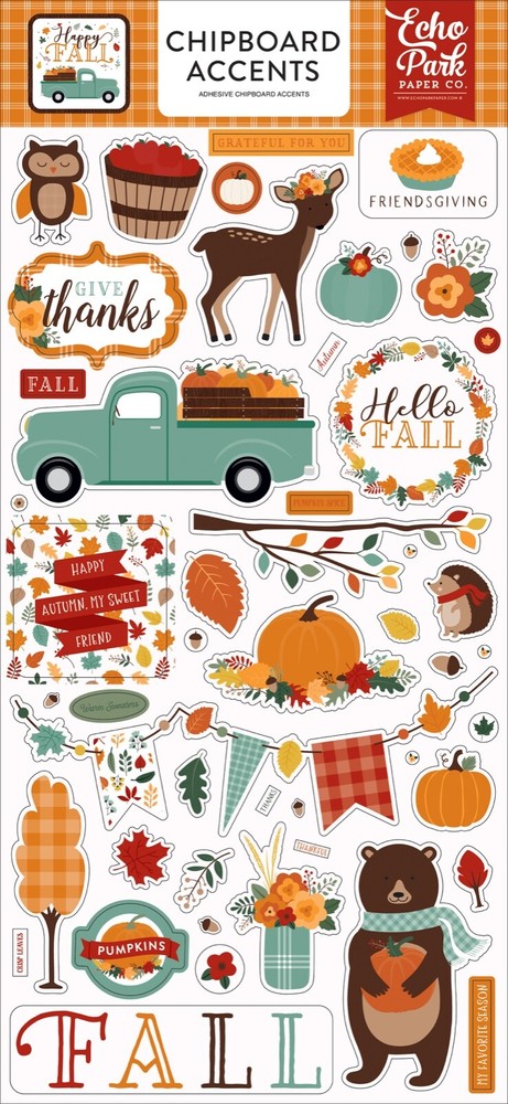 Echo Park Paper HAPPY FALL 6×13 Sheet of Chipboard Accents