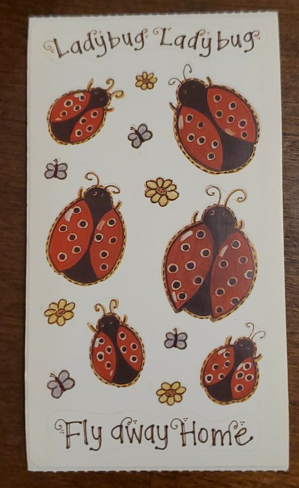 Vintage Joy Marie LADYBUG stickers, Ladybugs, flowers & butterflies, 1 sm sheet
