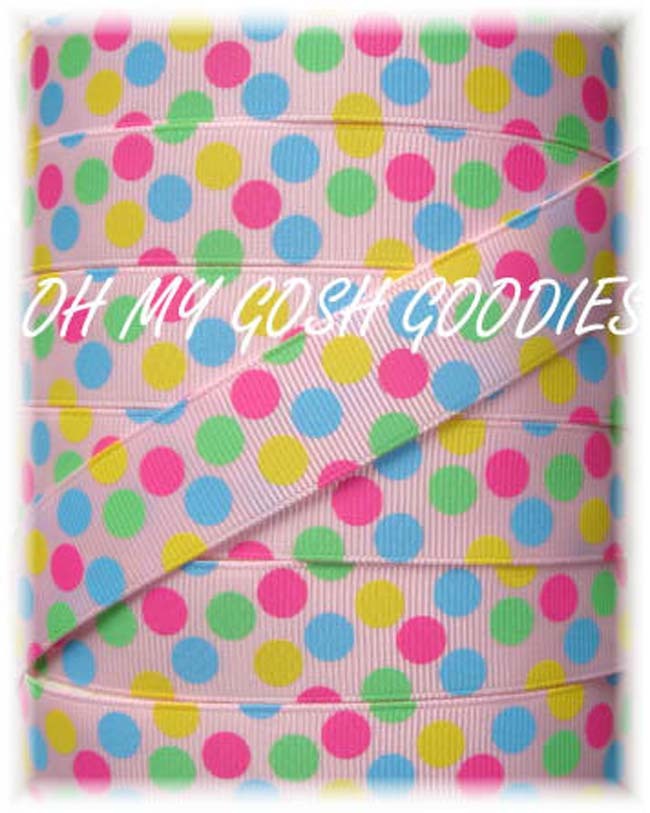 100 YARD SALE 7/8 EASTER BRIGHT PASTEL MULTI GUMBALL JUMBO DOTS GROSGRAIN RIBBON