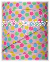 100 YARD SALE 7/8 EASTER BRIGHT PASTEL MULTI GUMBALL JUMBO DOTS GROSGRAIN RIBBON