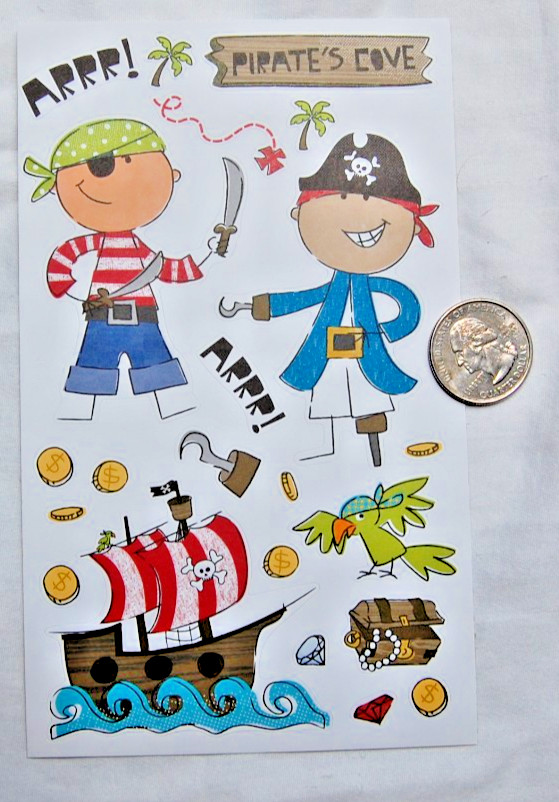 MAMBI Kids cute stick people PIRATES stickers ship gold parrot treasure chest
