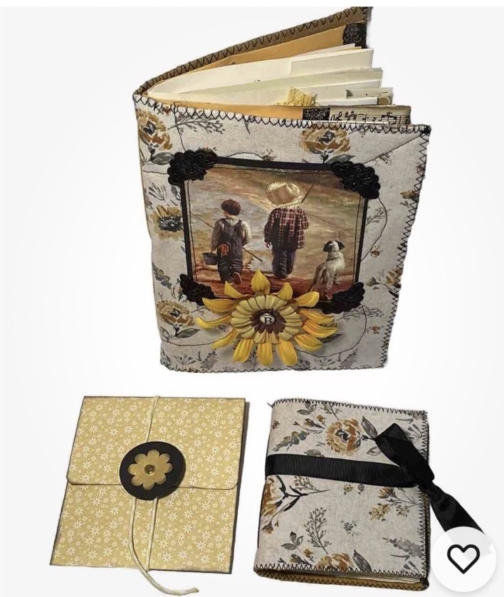 Junk journal Summer Boys Fishing Dogs Yellow Black Keepsake Book Handmade New
