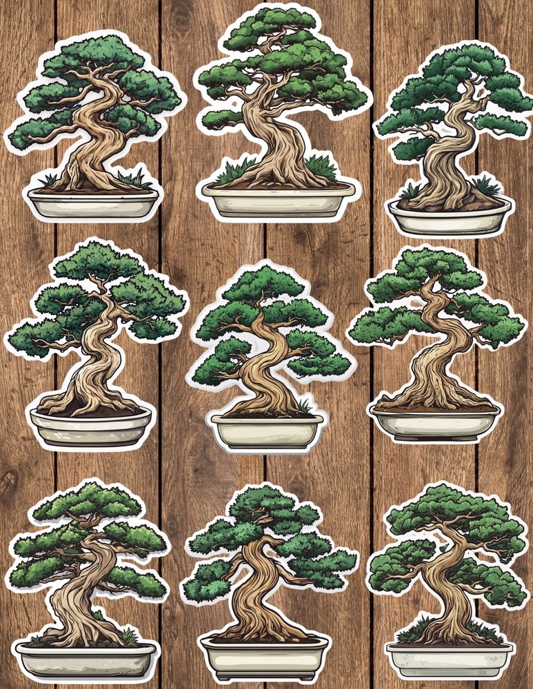 Bonsai Tree Die Cut Vinyl Stickers Set Scrapbooking Laptop Waterbottle