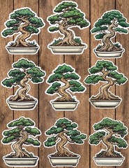 Bonsai Tree Die Cut Vinyl Stickers Set Scrapbooking Laptop Waterbottle