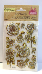 Crafters Square Metallic Puffy Floral Rose Stickers Gold Accent Flower