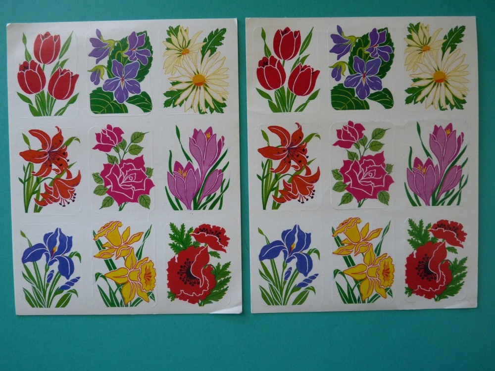 Vintage 80’s Eureka FLOWER FLORAL Stickers (2) Complete Sheets