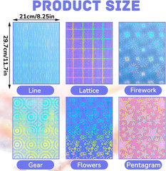 36 Sheets Holographic Sticker Paper Clear A4 Vinyl Sticker Paper Self Adhesive W