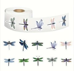 500 pc Sticker Roll Various Dragonfly Theme Designs Semi Gloss Self Adhesive NEW