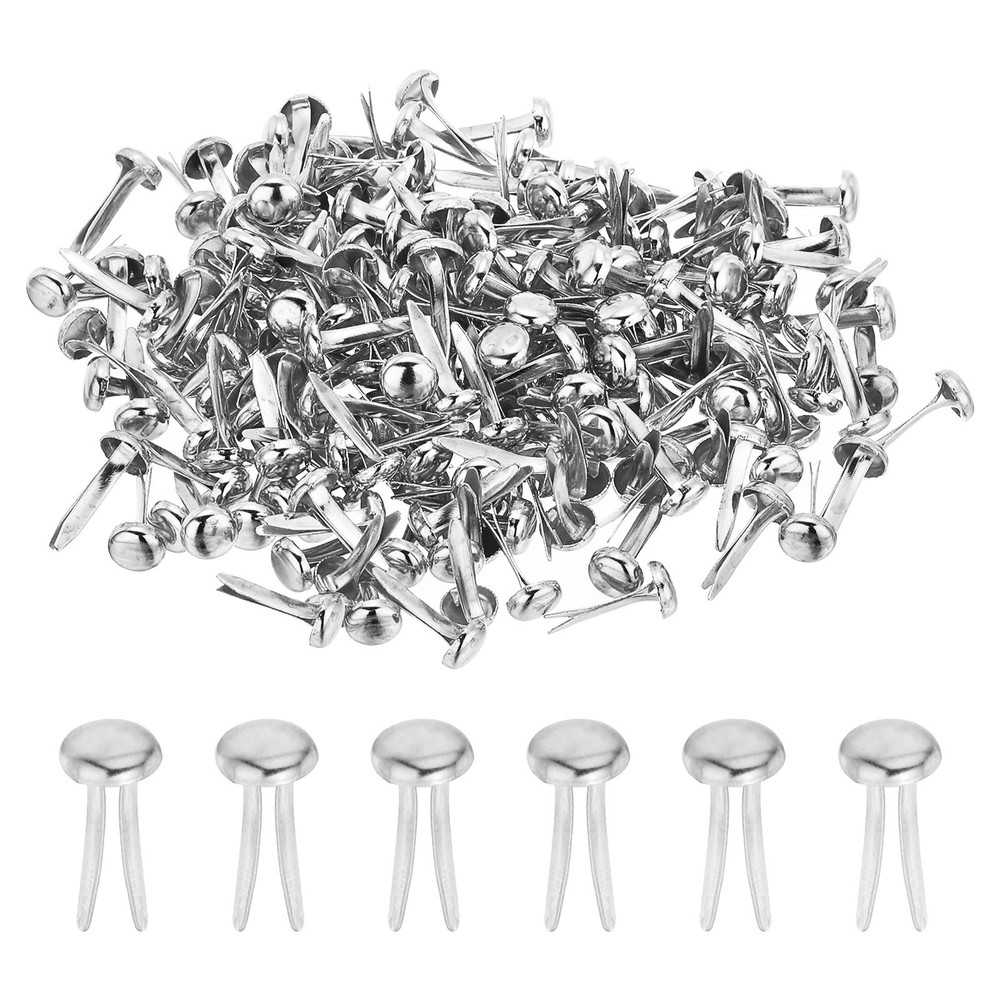 200 PCS Paper Brass Fasteners Split Pins Pastel Mini, Silver, 5 x 9 mm