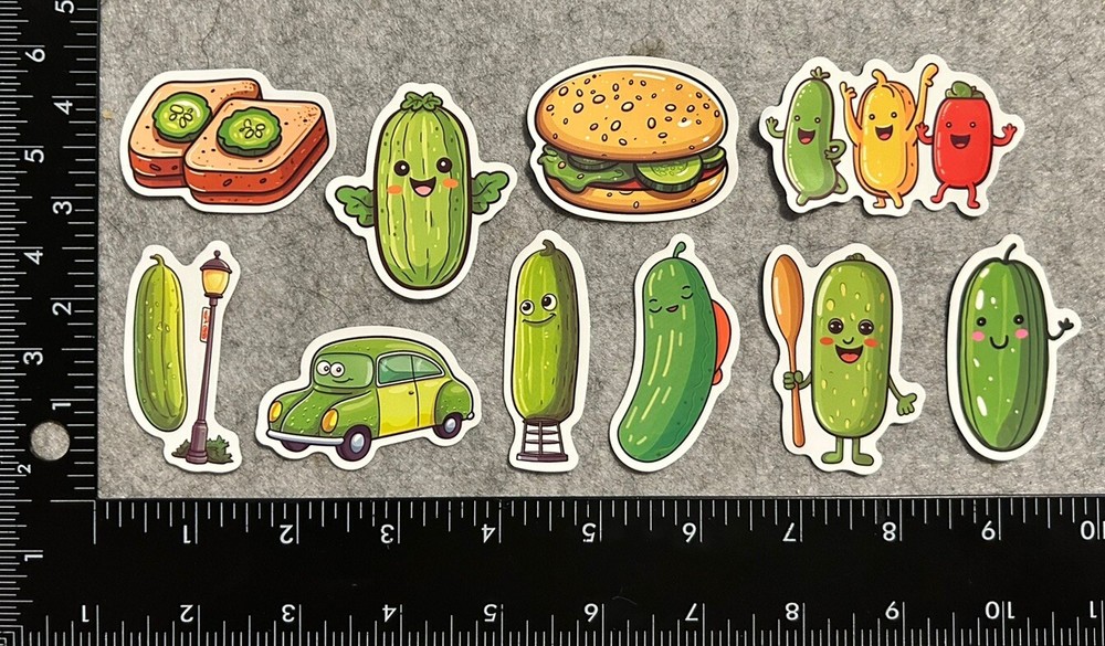 Lot of 10 Assorted Cartoon Pickle Cucumber Stickers
