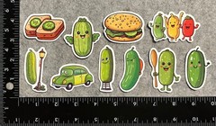 Lot of 10 Assorted Cartoon Pickle Cucumber Stickers