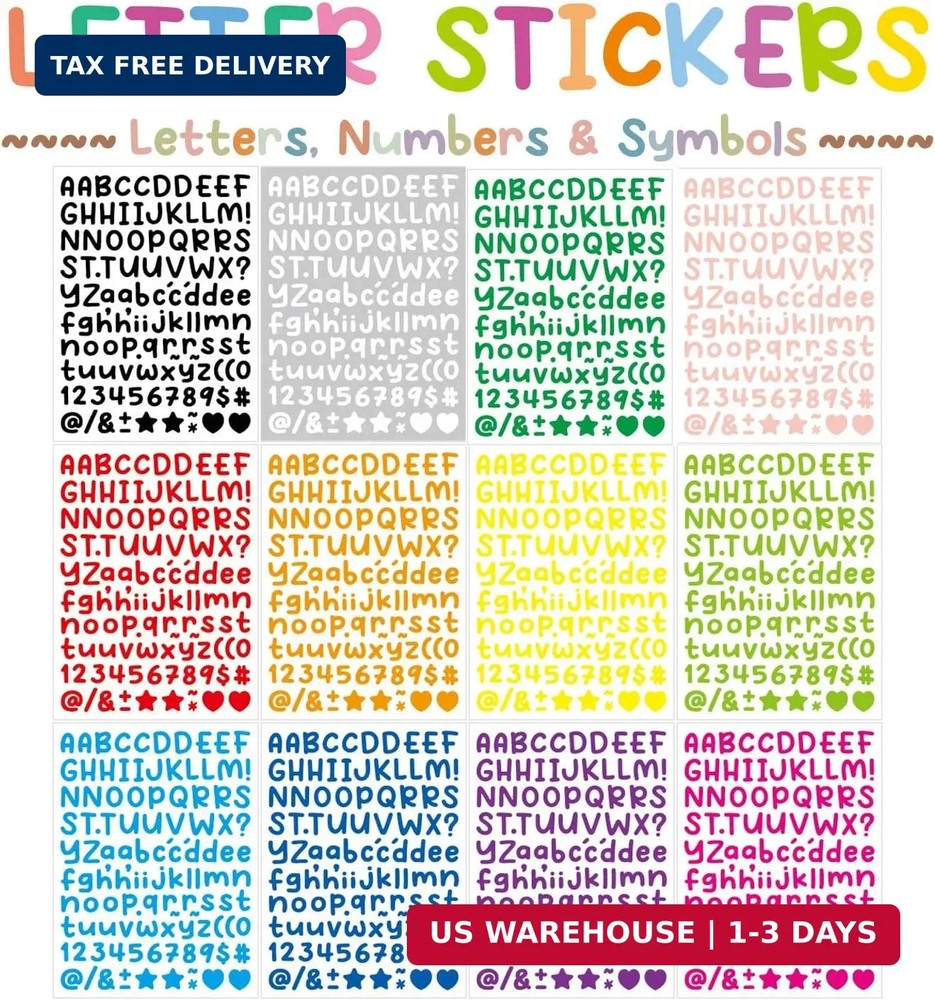 Cute Alphabet Stickers 0.5 Inch Letter Stickers, 12 Sheets ABC Number Symbols fo