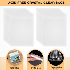 100 PCS AcidFree Crystal Clear Storage Sleeves Bags 111/4×143/8 Inch Mat