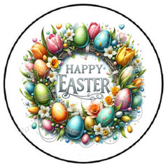 HAPPY EASTER EGG WREATH ENVELOPE SEALS LABELS STICKERS PARTY FAVORS