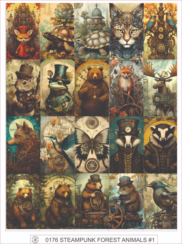 STEAMPUNK FOREST ANIMALS #1 – COMPLETE SHEET OF 25 STICKERS