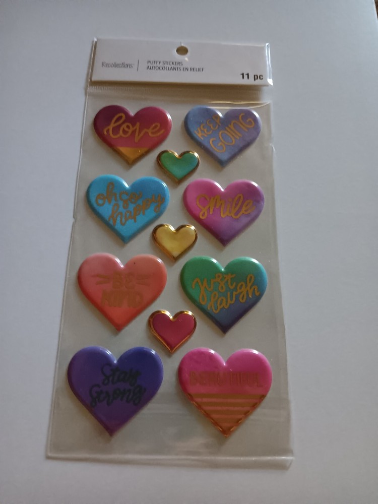 Recollections Stickers Hearts with Sayings Smile Keep Going Just Laugh Be Kind