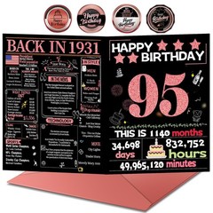 Joycard 95th Birthday Card with Envelope, 95th Birthday Decorations for Women…