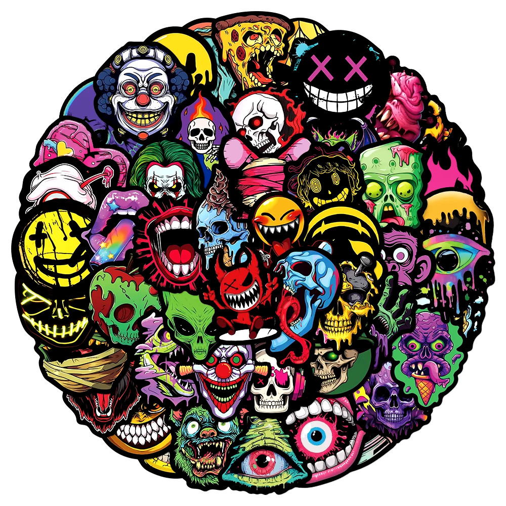 Skulls And Spooky Faces Horror Scary Ghoul Sticker Pack 50 Pieces Waterproof New