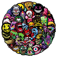 Skulls And Spooky Faces Horror Scary Ghoul Sticker Pack 50 Pieces Waterproof New