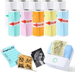Portable 10-Roll Set of Self-Adhesive Printable Stickers for Mini Printers