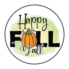30 HAPPY FALL Y’ALL ENVELOPE SEALS LABELS STICKERS 1.5″ ROUND AUTUMN PUMPKIN