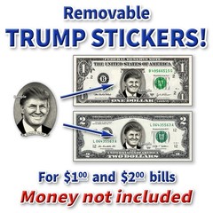 Donald Trump Money Stickers for $1 & $2 bills Christmas Dollar Bill Gift NO CASH