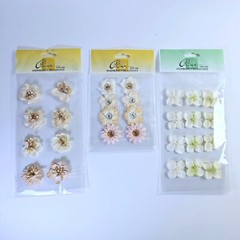 Prima FLOWERS Floral Paper Fabric Embellishments Lot of 14
