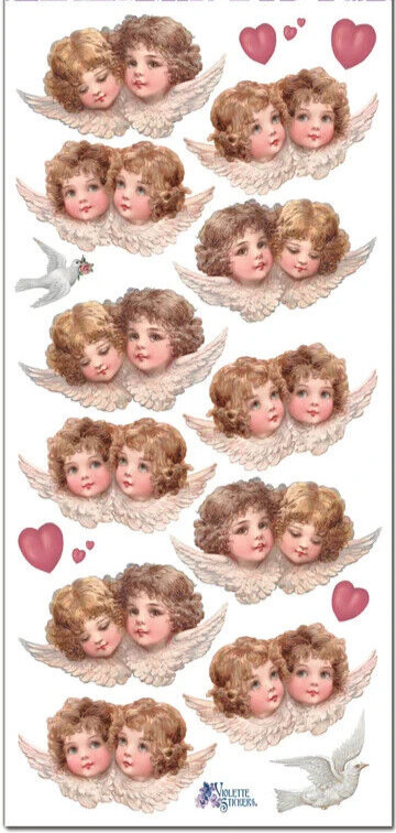 Violette Stickers 2 Sheets Mauve Angels Adorable Girls Wings Doves Hearts