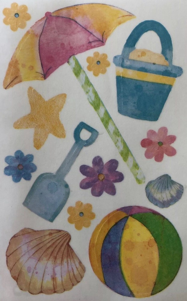 BEACH Vellum Stickers(13pc) Sandylion•Summer•Ocean•Ball •Umbrella•Shells•Sand