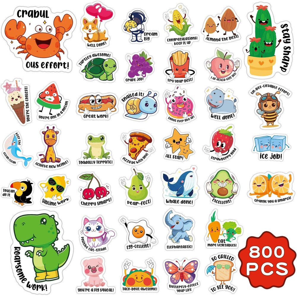 800pcs Fun Reward Stickers for Kids – Classroom Teacher Grading Prize Set