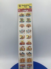 60 Vtg 90s Thanksgiving Stickers Teacher Fair Rewards Turkey Pilgrim Pumpkin Pie