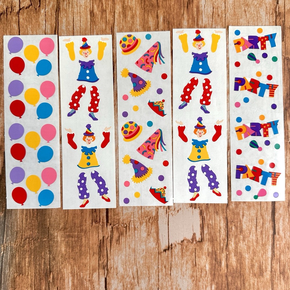 Mrs. Grossman’s Lot Stickers – Clowns, Hats, Party 5 Sticker Strips Balloons