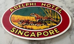 Adelphi Hotel Singapore Luggage Sticker Travel Label Tag Memorabilia Tigers