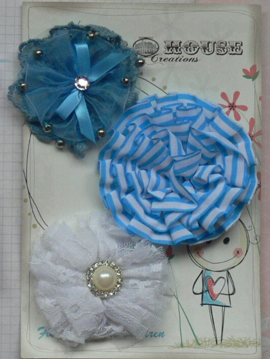 BLUE Fabric – Cotton Lace & Organza 3 Flower Pack – 70-75mm Manor House