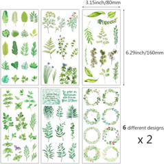 Plants Scrapbook Stickers,12 Sheets DIY Decorative Green Leaf Decals Stickers fo