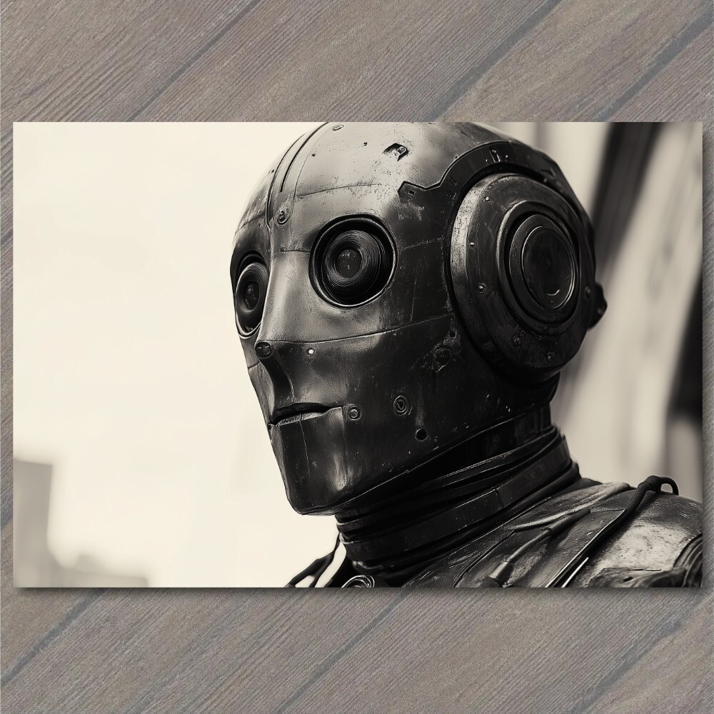 STICKER Classic Robot Black Eyes Industrial Retro Future Strange Weird Machine