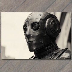 STICKER Classic Robot Black Eyes Industrial Retro Future Strange Weird Machine