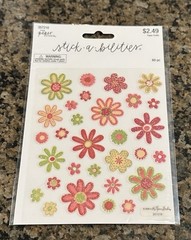 The Paper Studio Stick A Bilities PINK and GREEN GLITTER FLOWERS Stickers 60 pcs