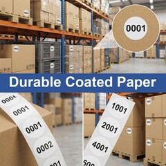 5000 PCS White Round Sequential Number Labels 1″ – 5 Rolls 0001-5000 for Invento
