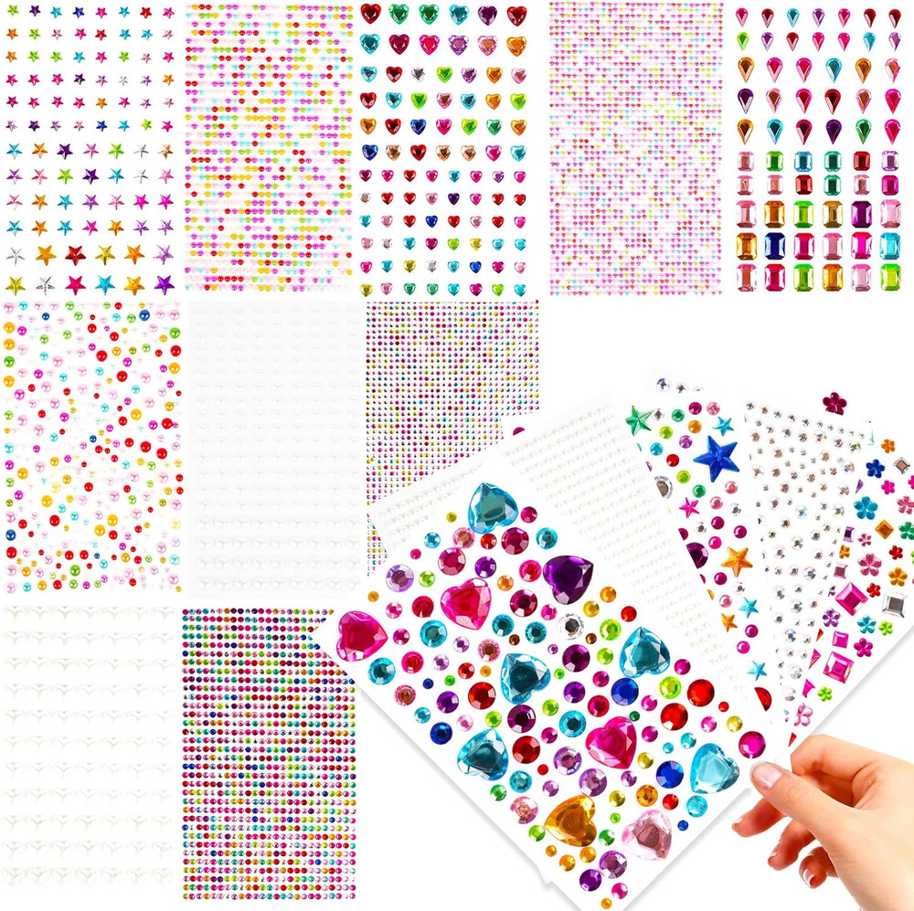 Gem Stickers for Crafts, 7386Pcs Self-Adhesive Rhinestone Acrylic Sticker Gems f