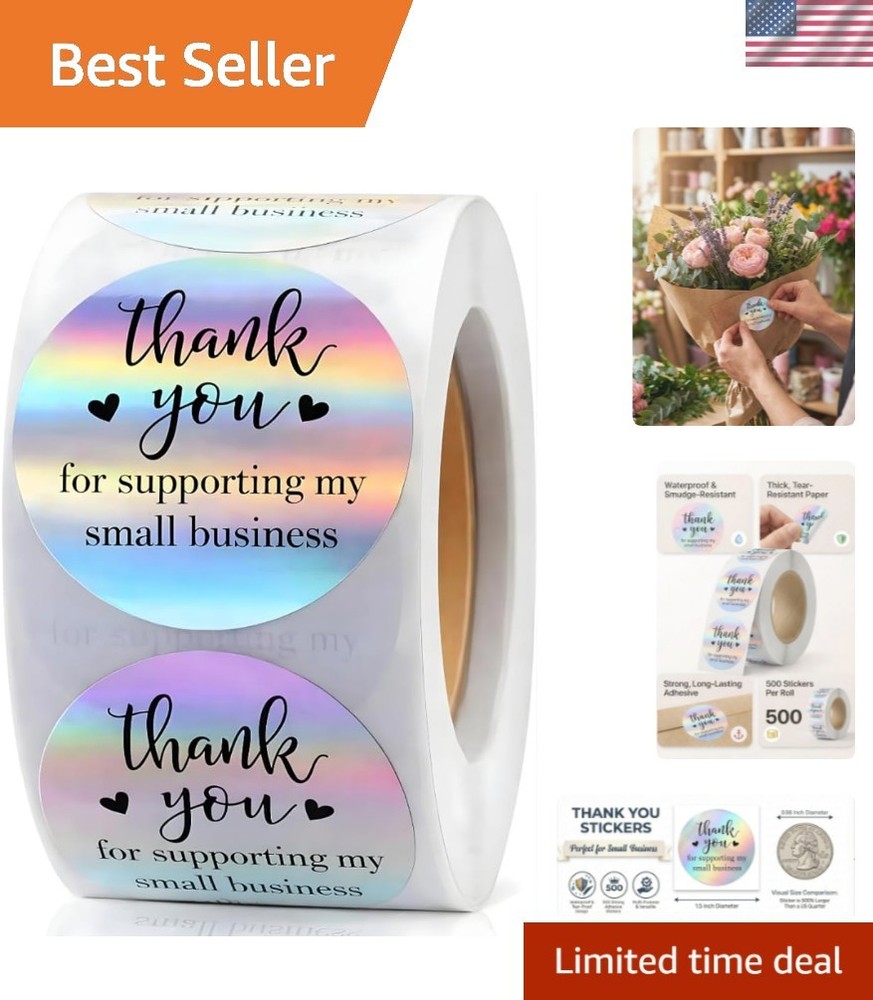 500 PCS Holographic Thank You for Supporting My Small Business Stickers – 1.5…
