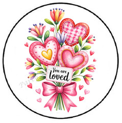 YOU ARE LOVED HEART FLOWER BOUQUET ENVELOPE SEALS LABELS STICKERS PARTY FAVORS