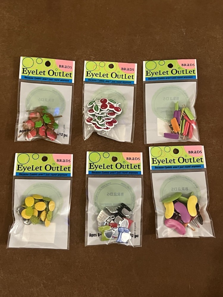 Eyelet Outlet Brads Lot of Food NEW 6 packs Card Making Scrapbooking Fruit Beans