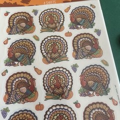 Vintage Hallmark Sticker Pack Thanksgiving Turkeys Fall Harvest