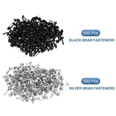 1000 PCS Paper Brass Fasteners Split Pins, Silver/Black, 4.5 x 8 mm