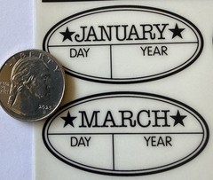 BLACK OVAL DATE LABEL Rub-On Transfers(4-3/4”x 7”)Months •Day•Year•Card Making•