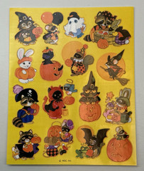 Vtg Halloween Stickers Cats Critters Witch Bats Ghosts Humorous Gravestones 2 pg