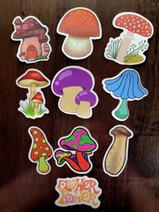 STICKERS x 10 Shrooms Mushroom Cute Cottage Garden Mushrooms FEBF7