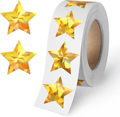 500 Pcs Holographic Gold Star Stickers for Kids Reward, 1 Inch Self Adhesive Met