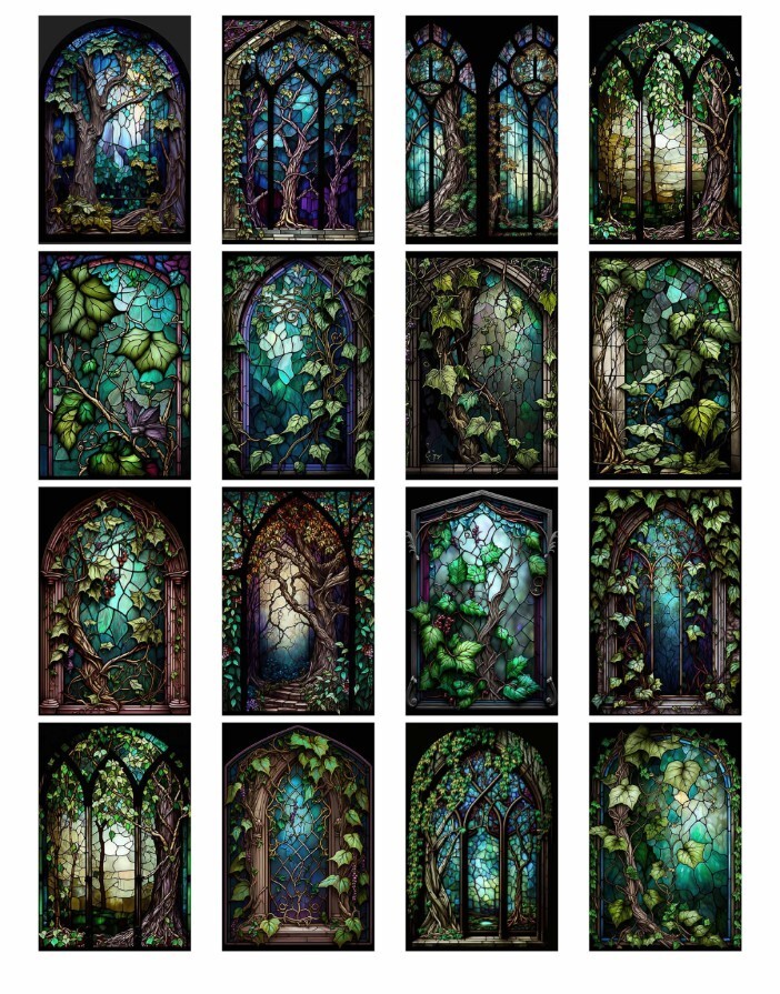 16 Pcs Stained Glass Ivy Tags Junk Scrapbook USA